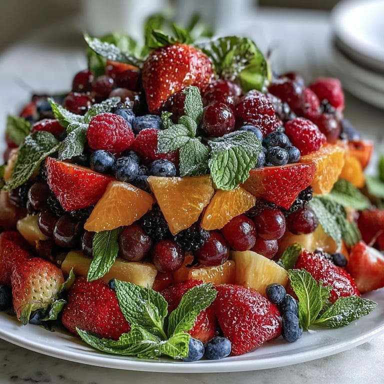 Colorful arrangement of fresh fruits and edible blooms creates a stunning centerpiece for any special occasion.  