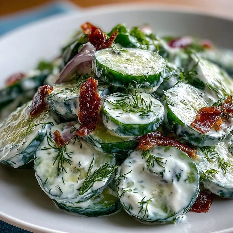 Cool and creamy Creamy Cucumber Dill Salad, a light vegetarian side dish with fresh dill and garlic.