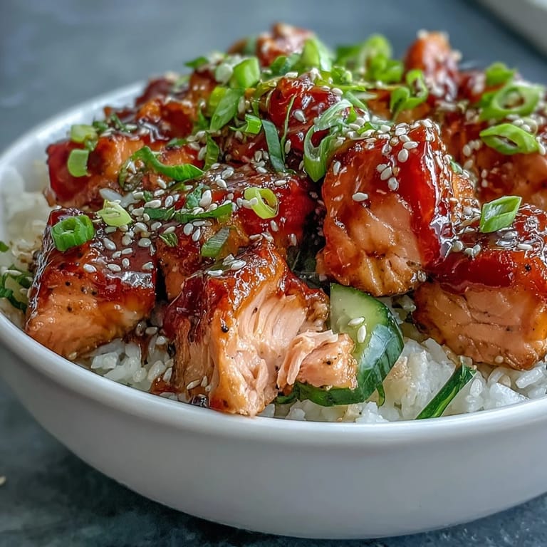 Creamy spicy mayo salmon rice bowl featuring flaky salmon, cool cucumber, and sesame garnish for a flavorful, easy lunch or dinner.