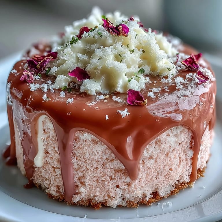 Elegant Rosé Velvet Cake with Gold Drip: This stunning pink velvet cake is infused with rosé wine and finished with a luxurious edible gold drip for a sophisticated dessert.