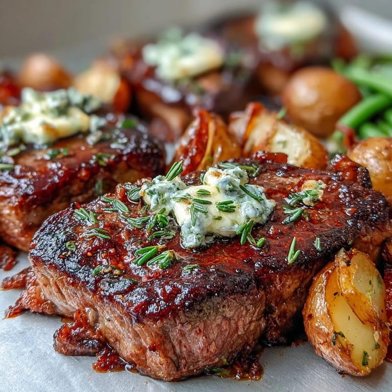 Flavorful Father's Day Steak and Potato Sheet Pan Dinner, colorful vegetables roasted perfectly.