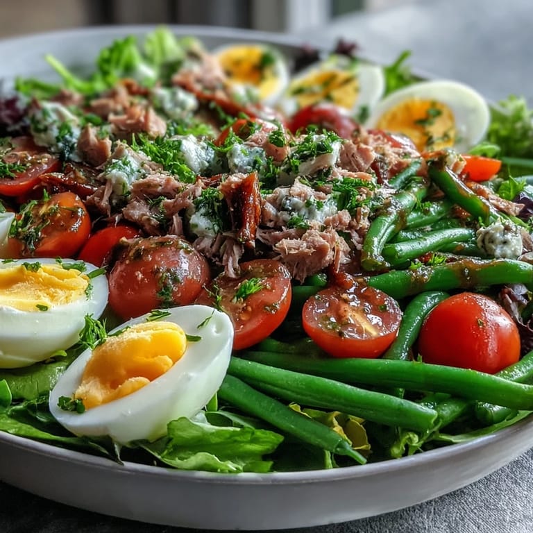 Salad featuring colorful Simple Niçoise components, ready for a light meal.