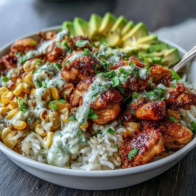 Delectable Street Corn Chicken Rice Bowls, a quick and satisfying meal.