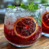 Vibrant Sparkling Hibiscus Mint Lemonade Mocktail with lemon slices and fresh mint garnish in tall glasses over ice.